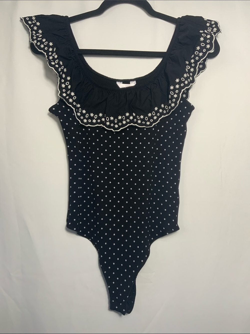 LC Lauren Conrad Navy Polka Dot Ruffle One-Piece